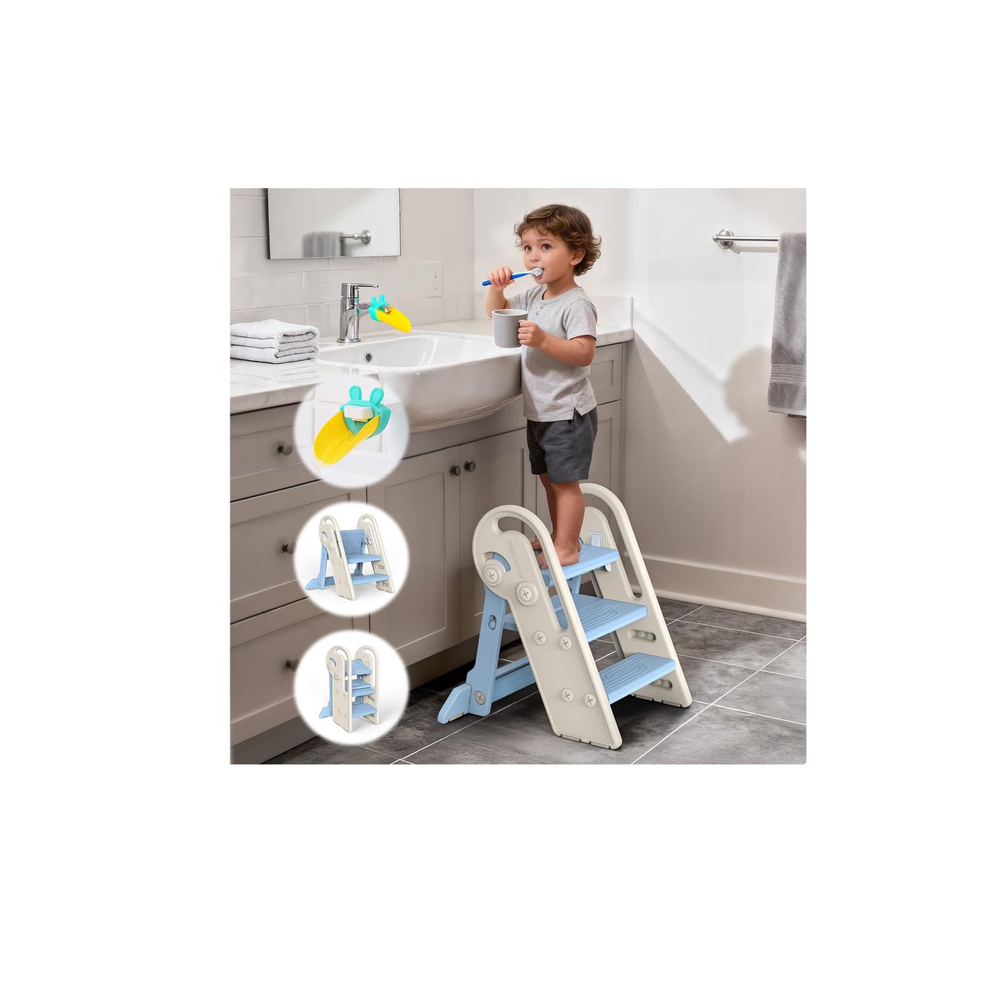 Höhenverstellbarer Tritthocker für Kinder, Blau