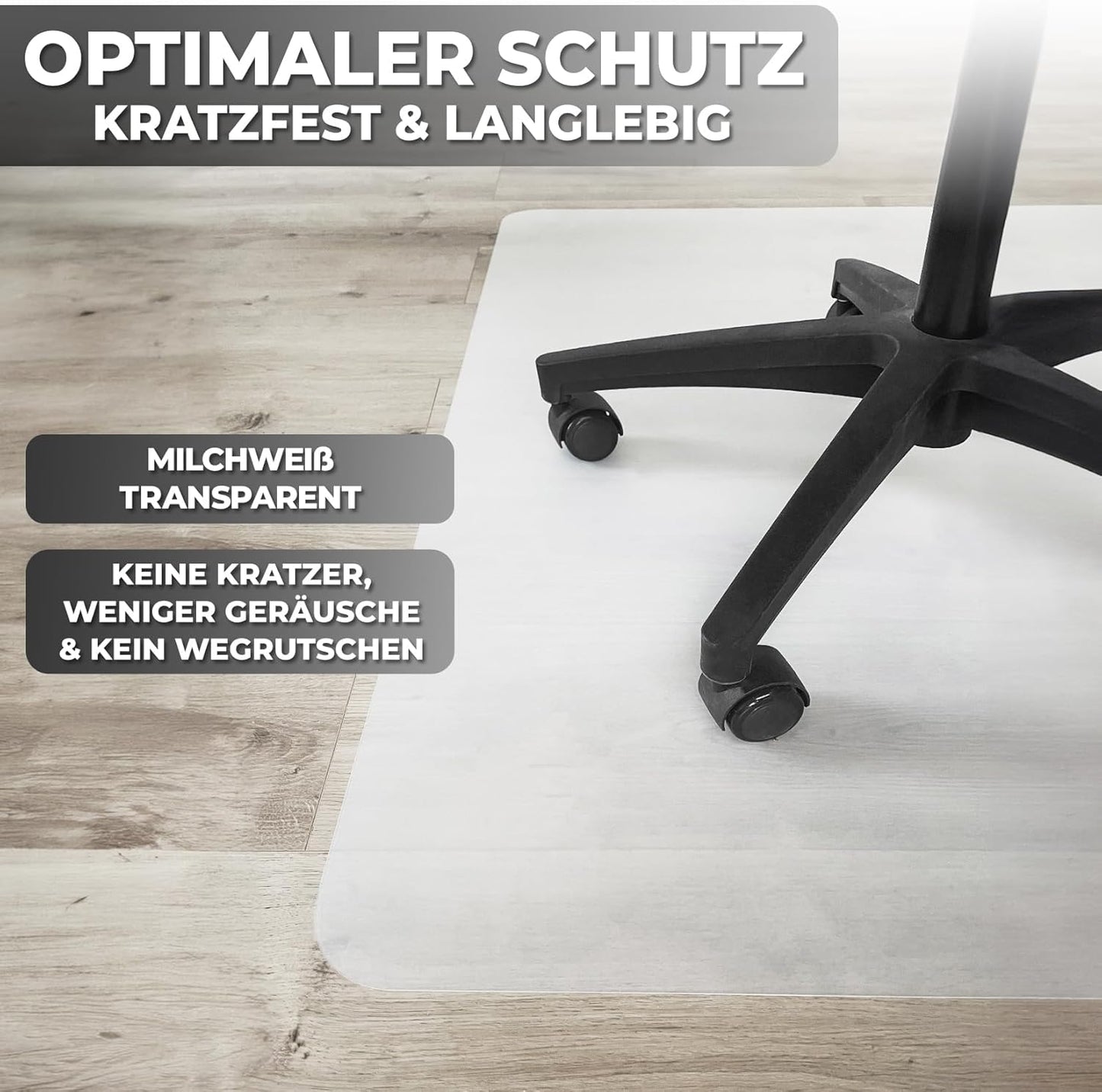 Rutschfeste Bodenschutzmatte für Bürostuhl, Transparent Milchig 118 x 145 cm