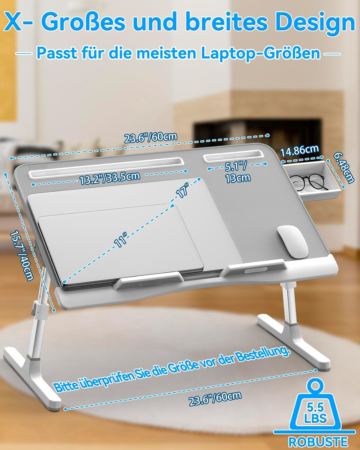 Verstellbarer Laptoptisch, Grau