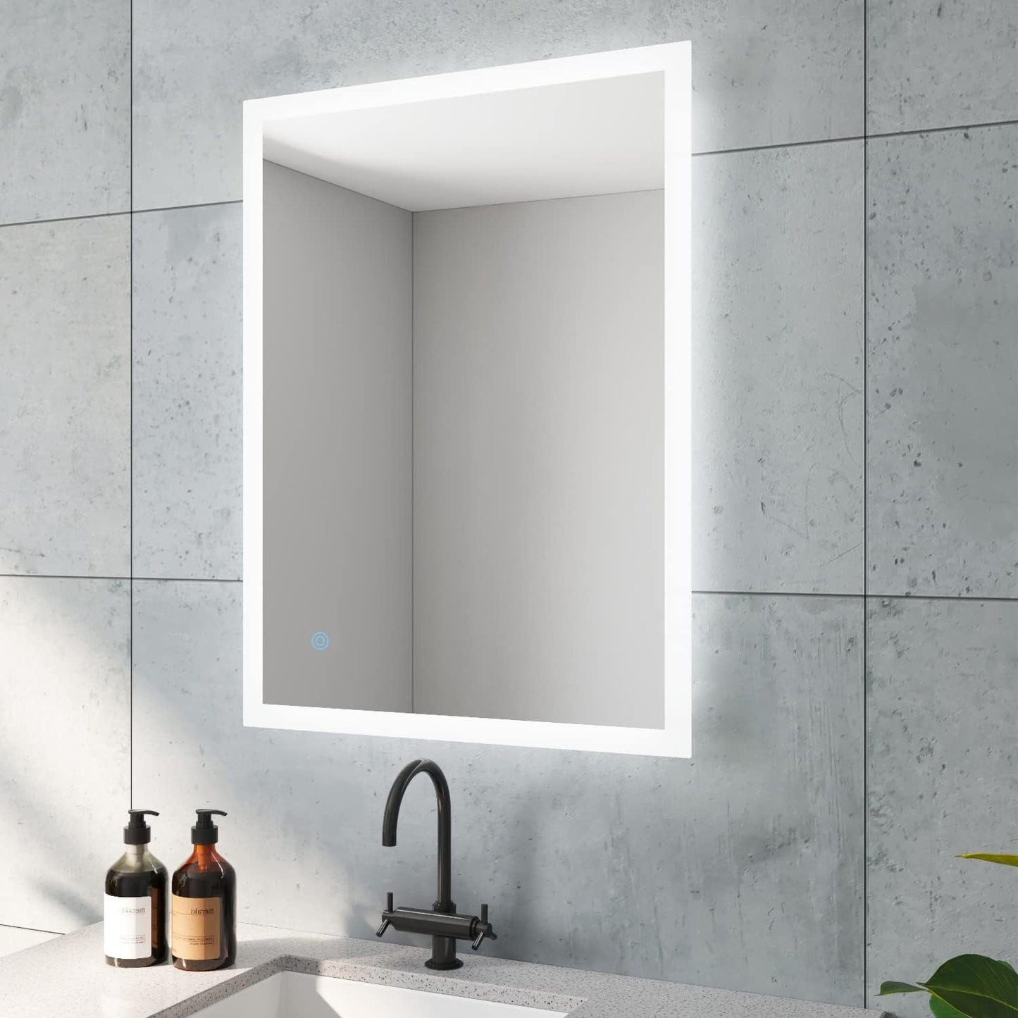 Badspiegel mit LED-Beleuchtung, 80x60cm Kaltweiss, Bourges (Touch, Dimmbar, Heizung)