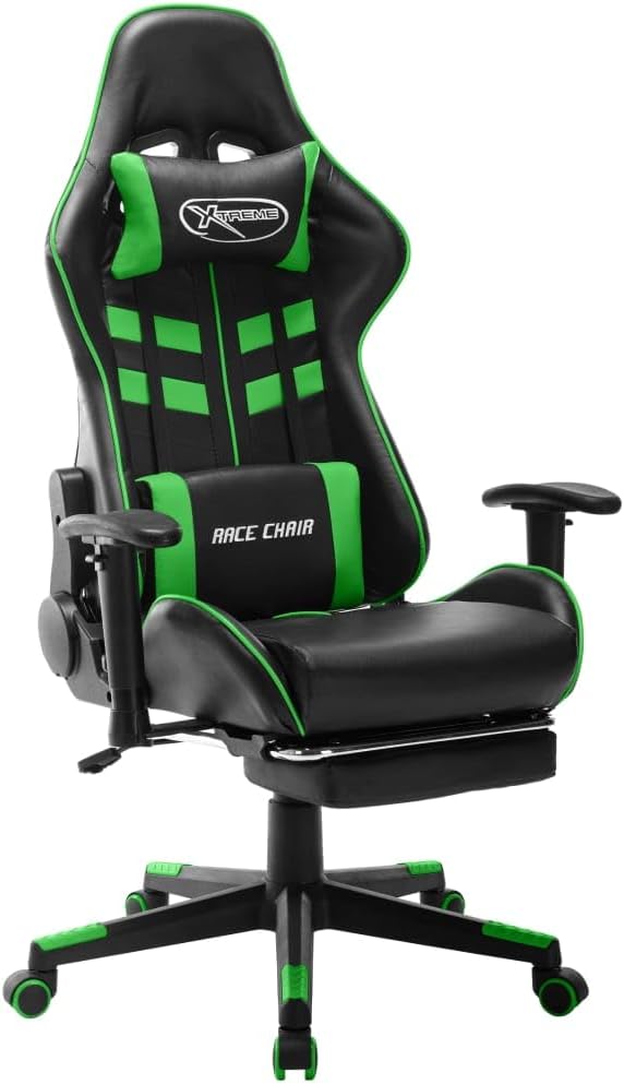 Gaming Stuhl mit Fussstütze und Höhenverstellung, Schwarz und Grün