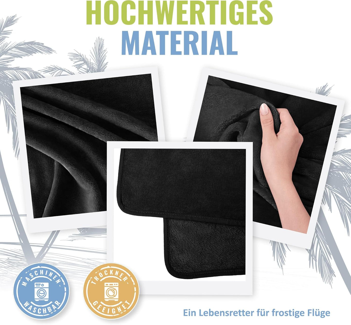 Reisedecke mit Kissen & Rucksackclip, Schwarz
