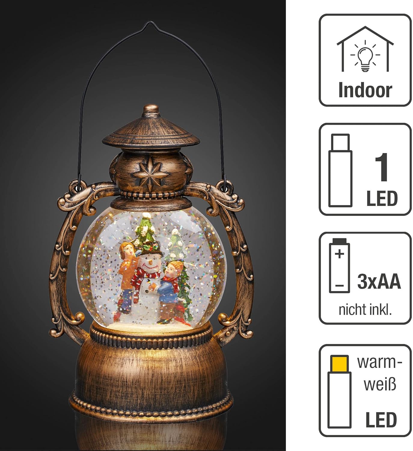 Schneekugel - LED Laterne (524321), Schneemann, Kugel-Laterne / 14 x 20cm