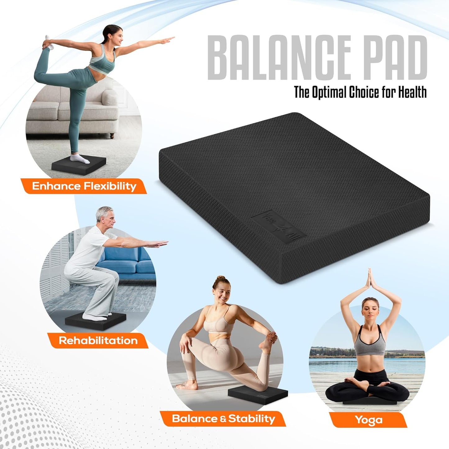 Balance-Pad für Stabilitätstraining, Schwarz XL - 48.26 x 38.1 x 5.72 cm