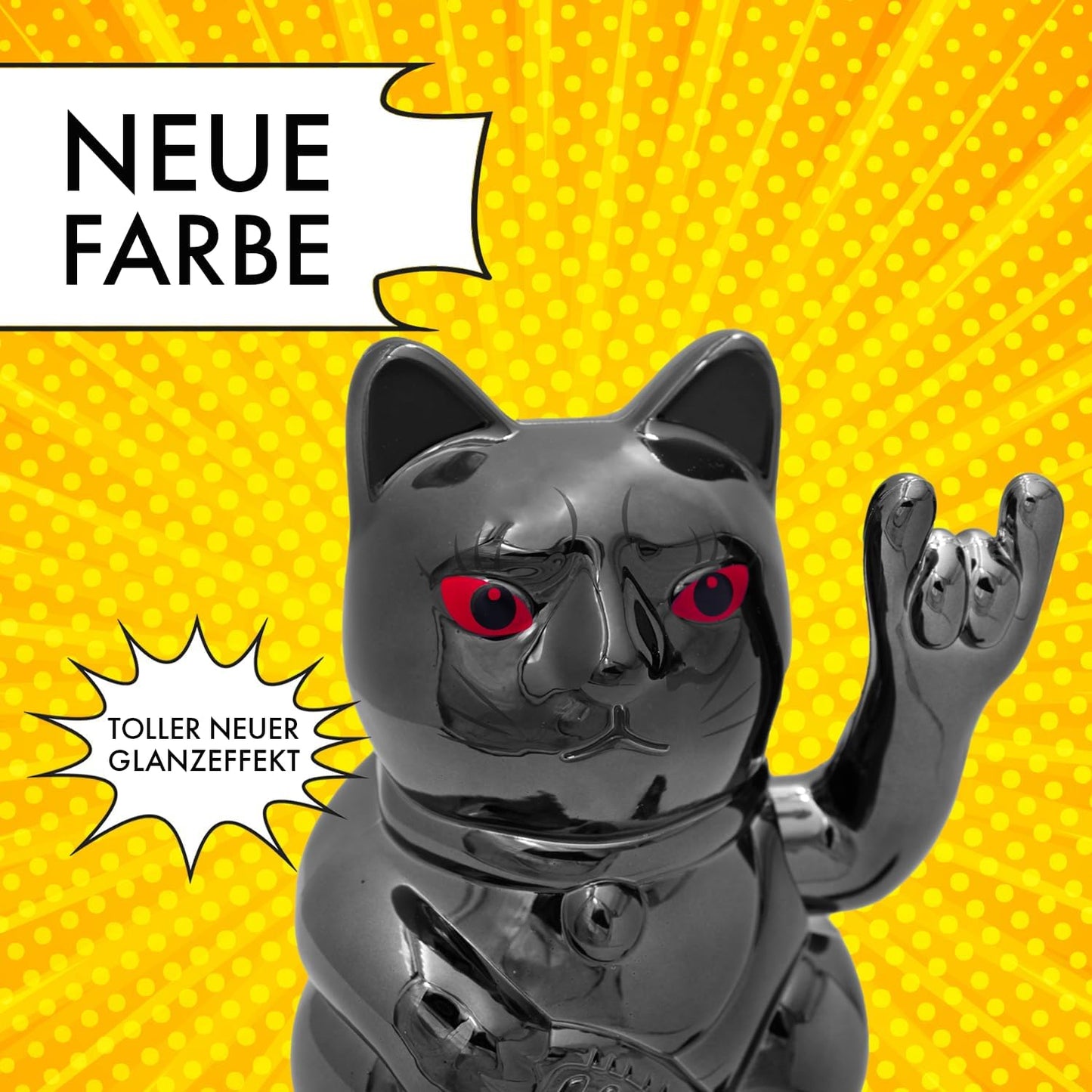 Winkekatze mit Mittelfinger, Black Shiny Rock