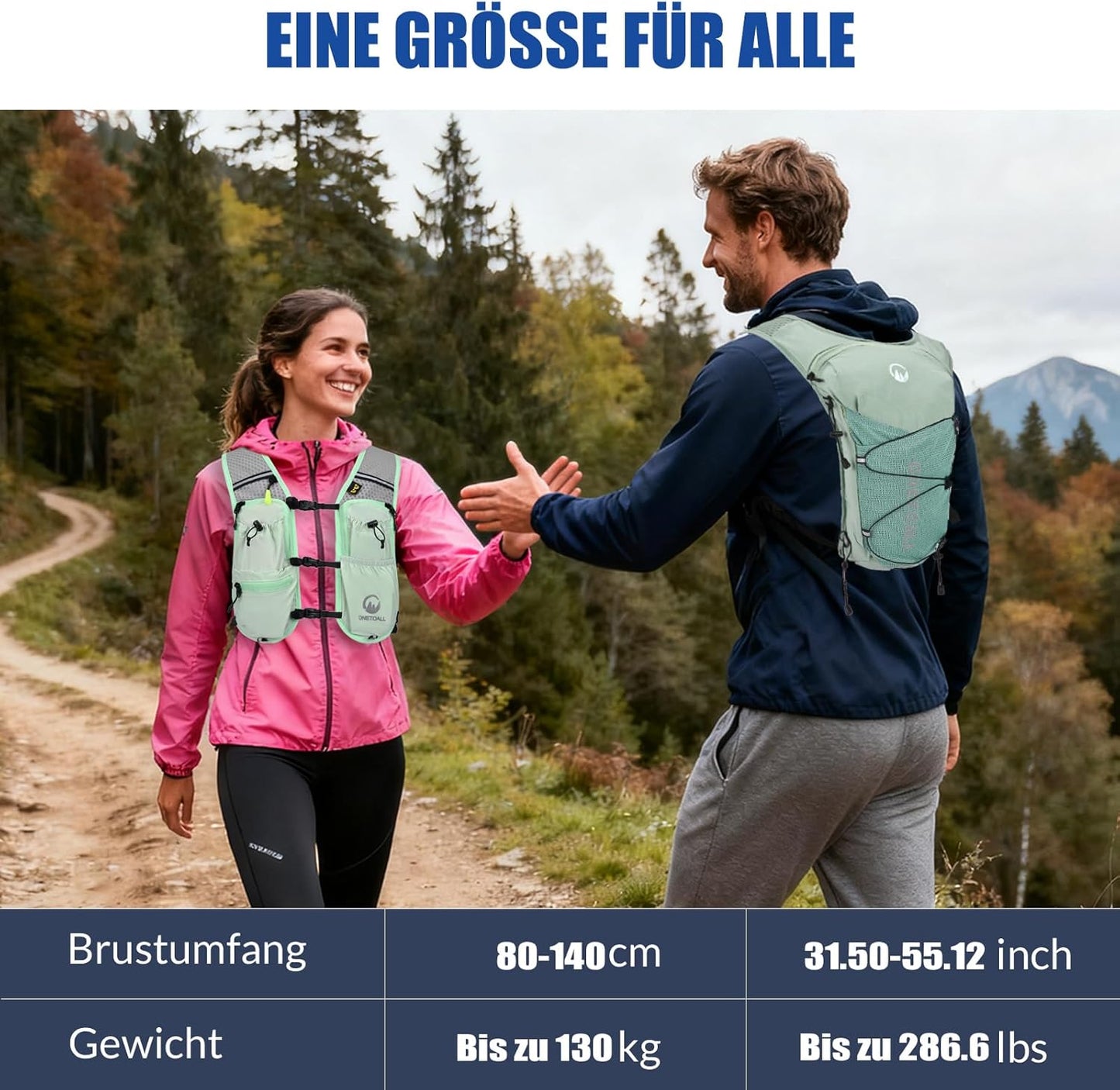 Laufweste mit Trinkblase und Flasche, Grün mit eine 500ml Trinkflasche + eine 2L Trinkblase