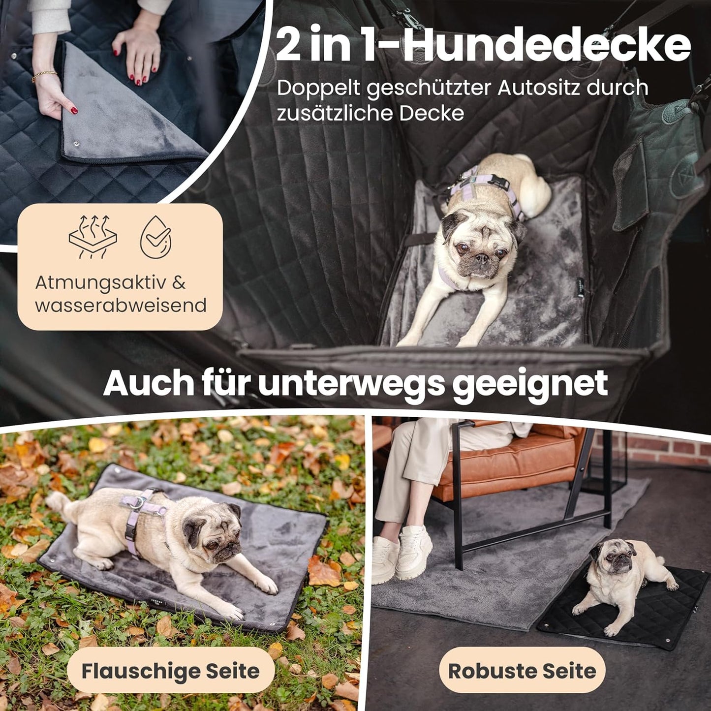 Hunde-Autositz für Rückbank mit Hundedecke und Sicherheitsgurt