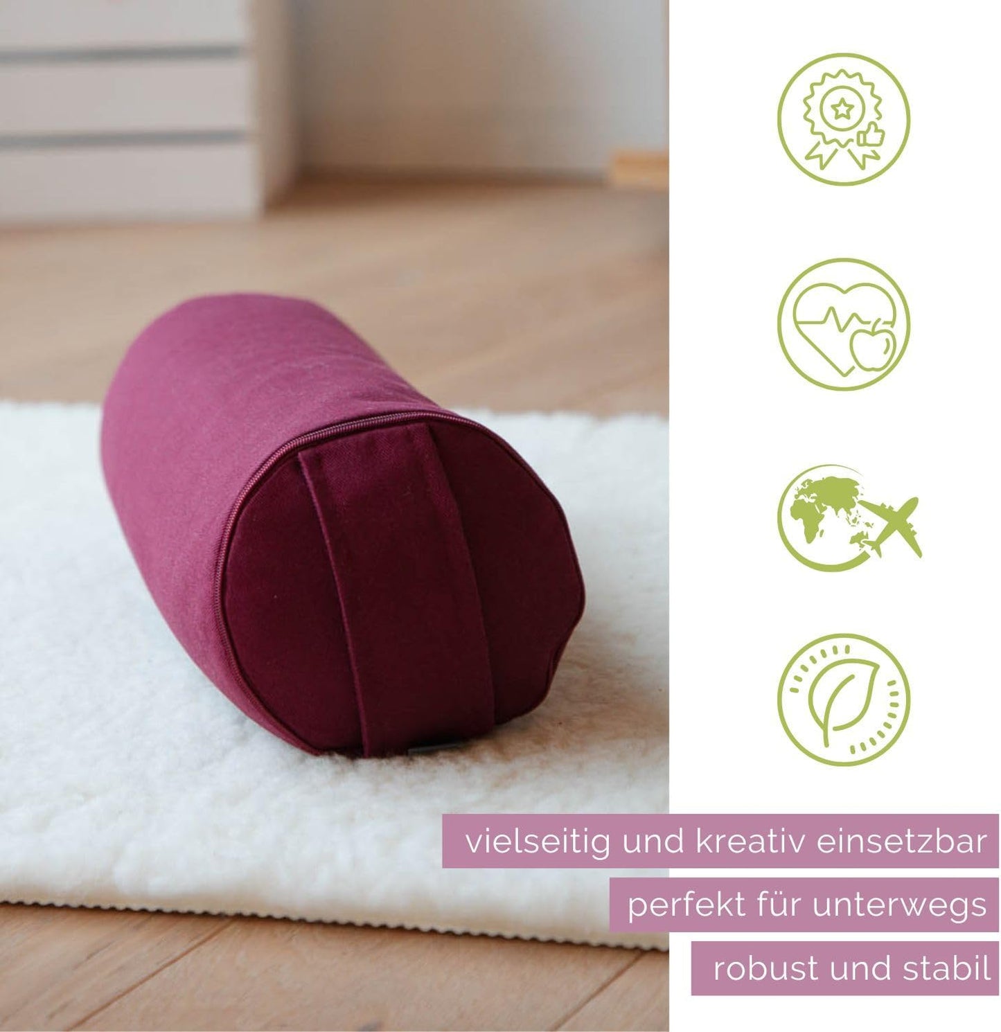 Mini Yogabolster mit Buchweizenfüllung und abnehmbarem Bezug, Schwarz