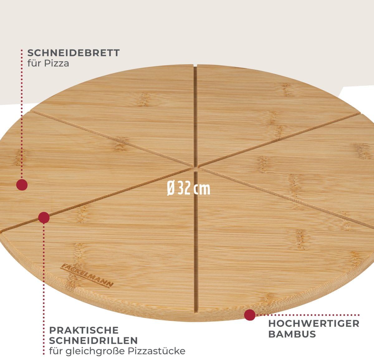 Pizza-Schneidebrett mit Schneidrillen