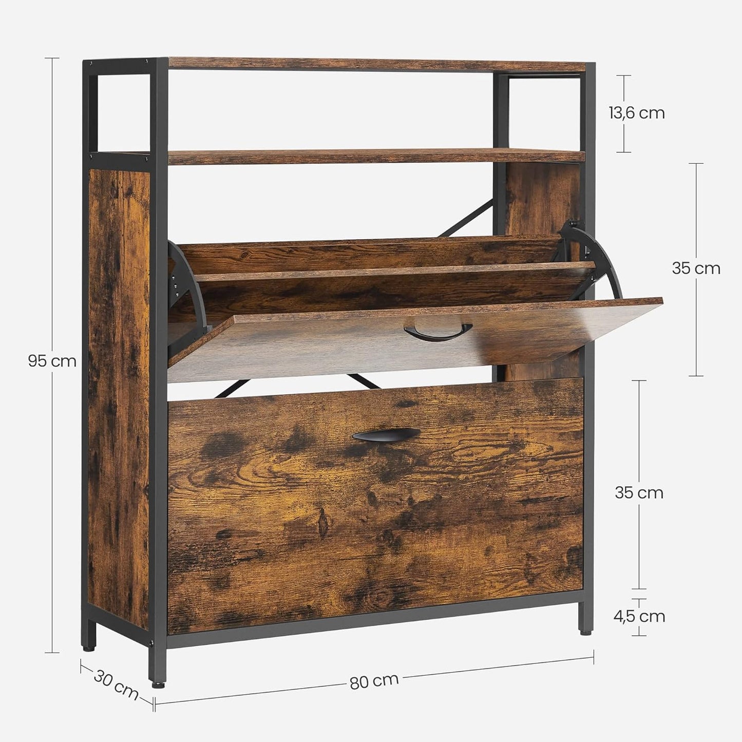 Schuhschrank mit Kippfächern, 2 Klappen (80L x 95H cm)