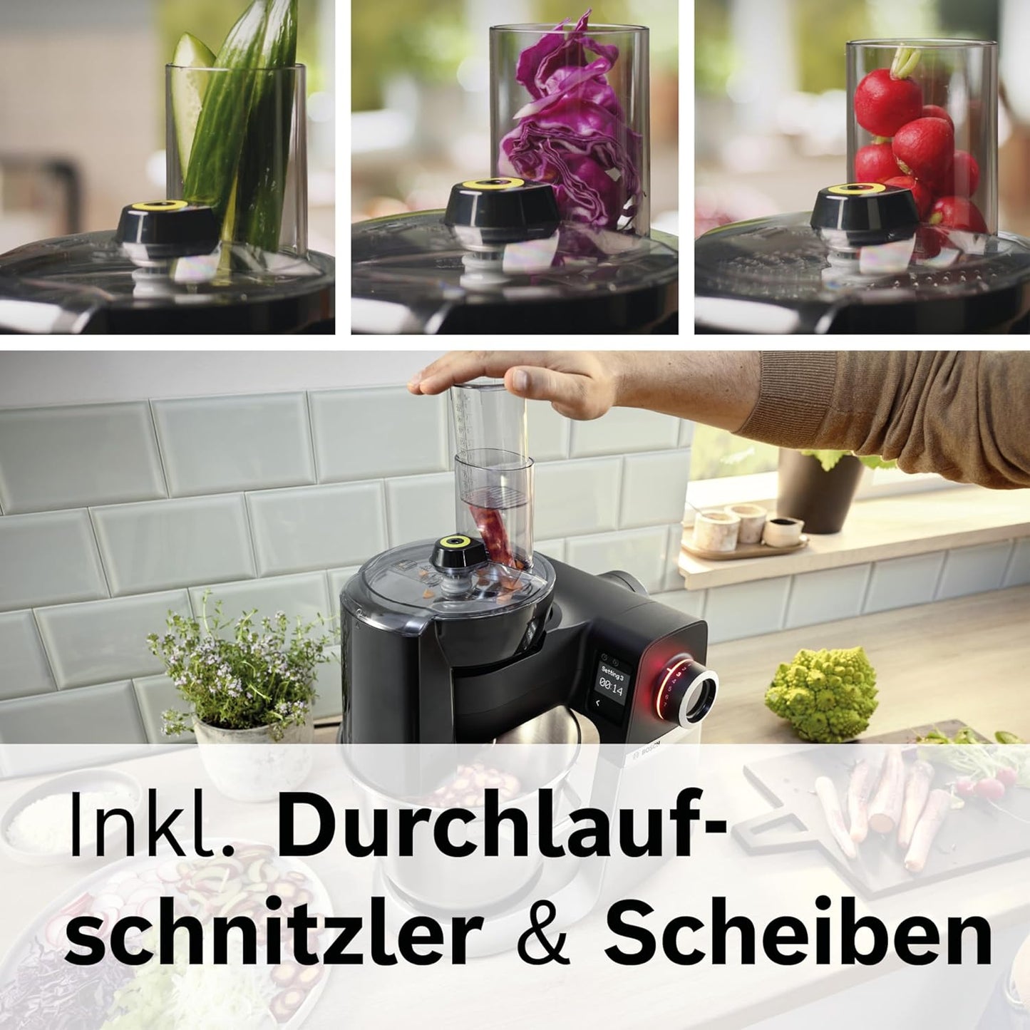 Küchenmaschine Serie 6 mit 7 Automatikprogrammen, Durchlaufschnitzler Schwarz