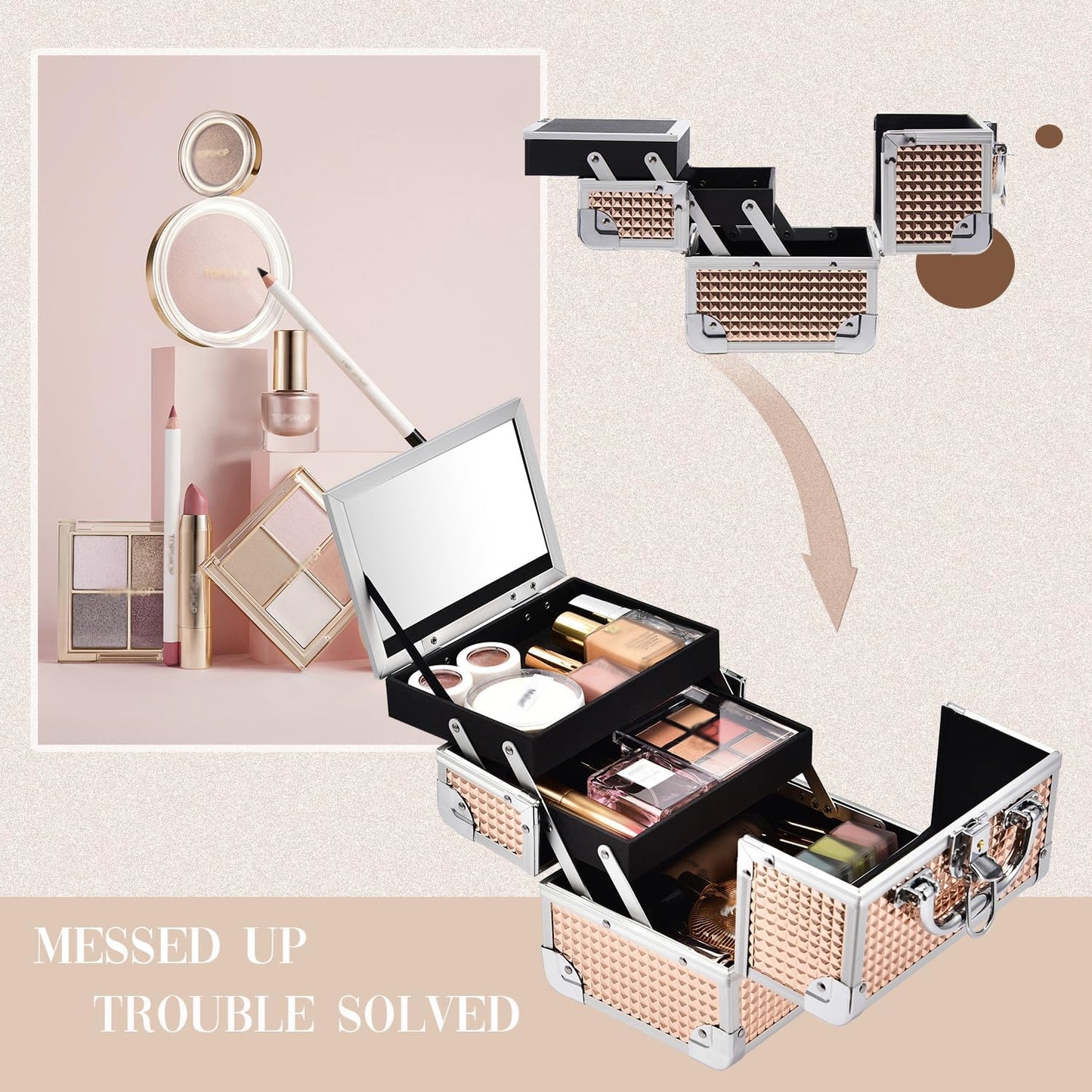 Verschliessbarer Kosmetikkoffer mit Spiegel, Rosegold