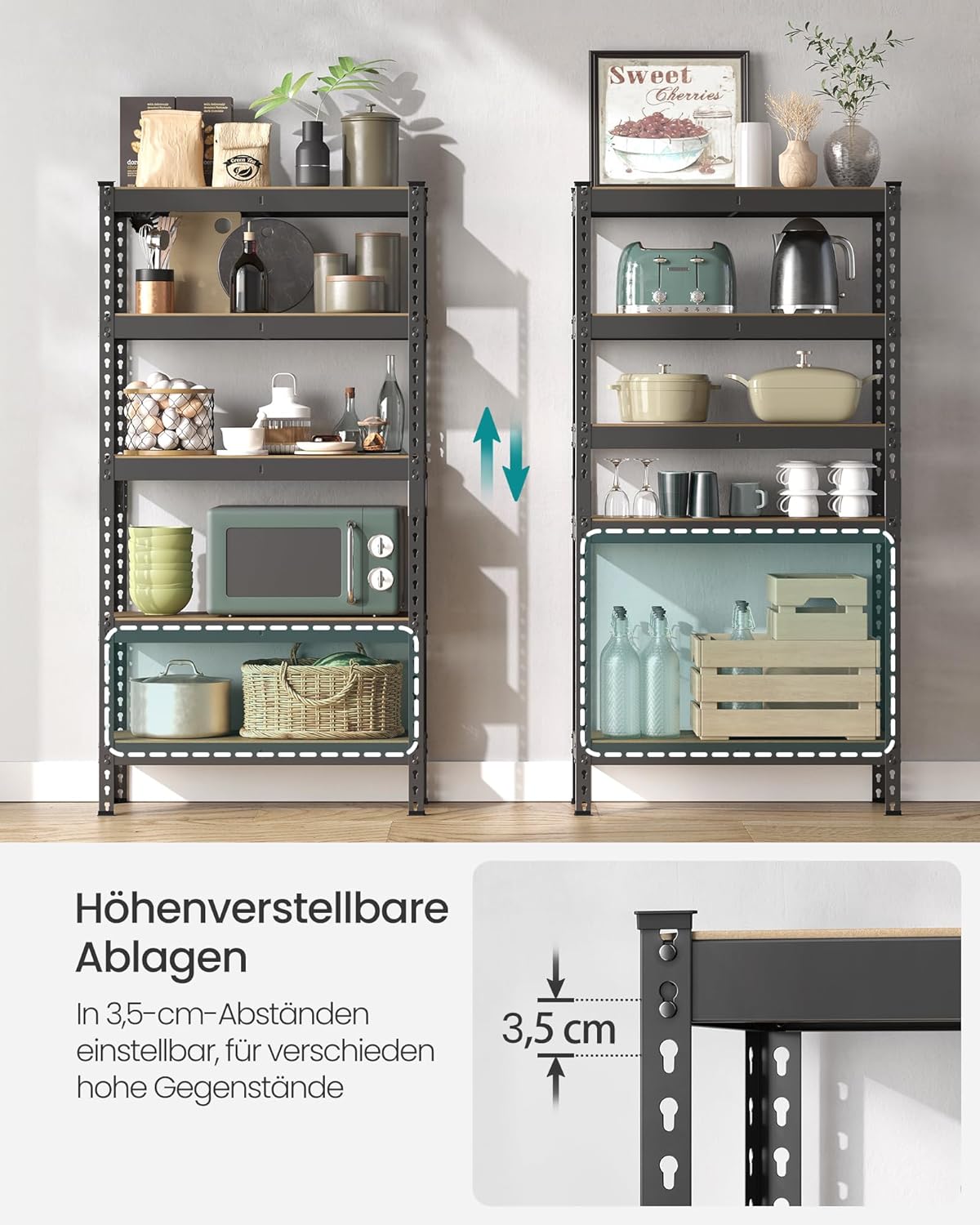 Schwerlastregal mit 5 Ablagen (875 kg Tragkraft), 30T x 75B x 150H cm Schwarz 1