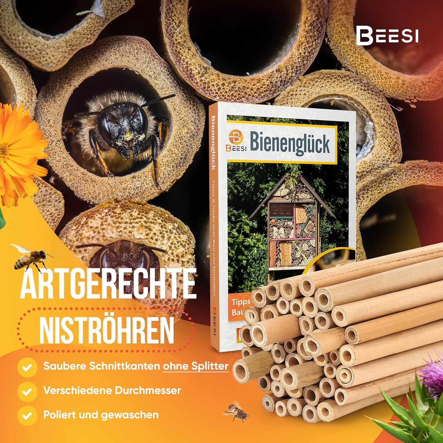 Bambusröhrchen für Insektenhotel, 300 Stück, Bambus - Stück