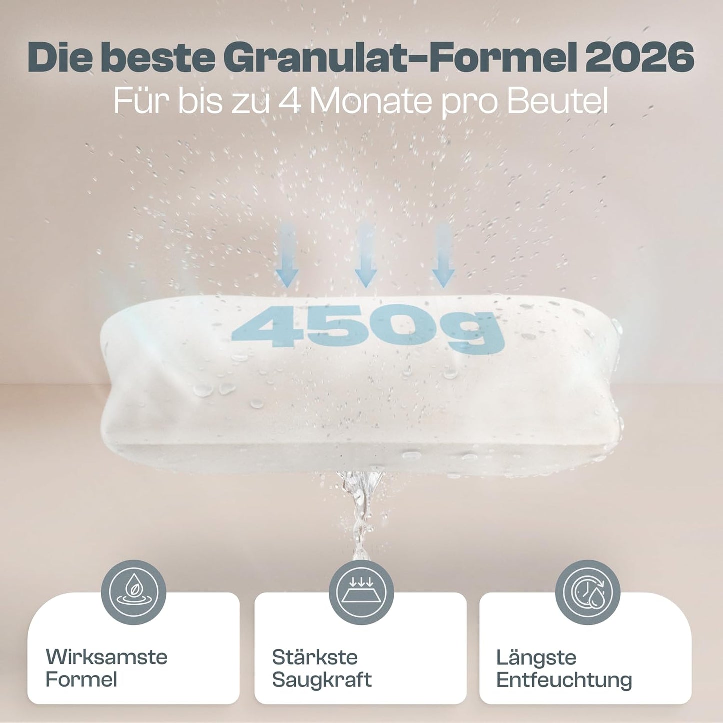Luftentfeuchter Nachfüllpack mit 4x 450g Granulat, Zarte Rose 450 g (4er Pack)