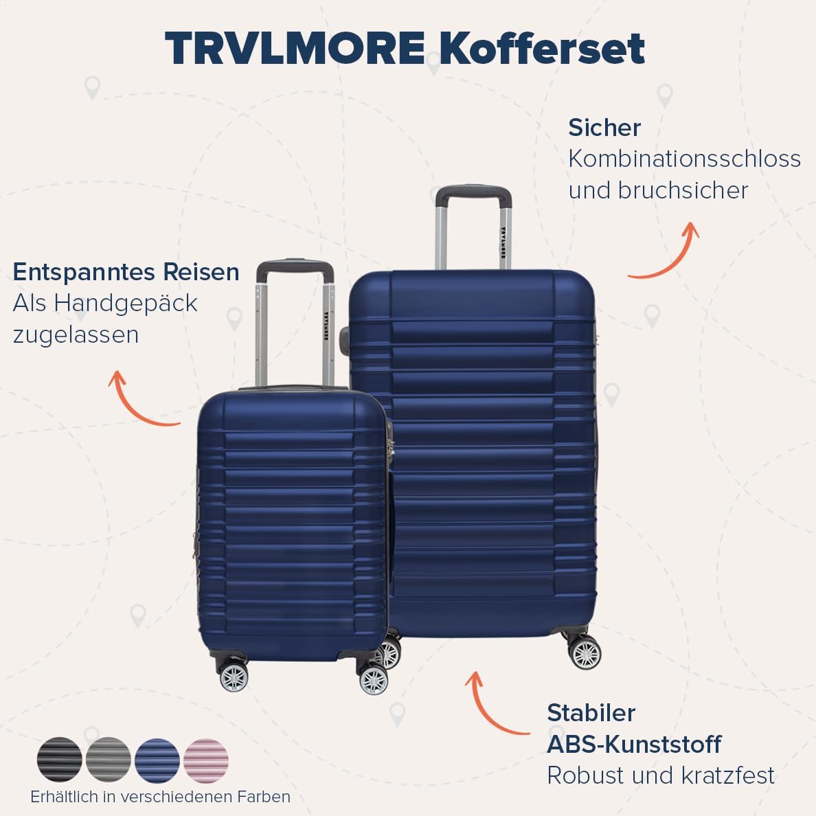 Kofferset 2-teilig mit Handgepäck Trolley, Small + Large Dunkelblau