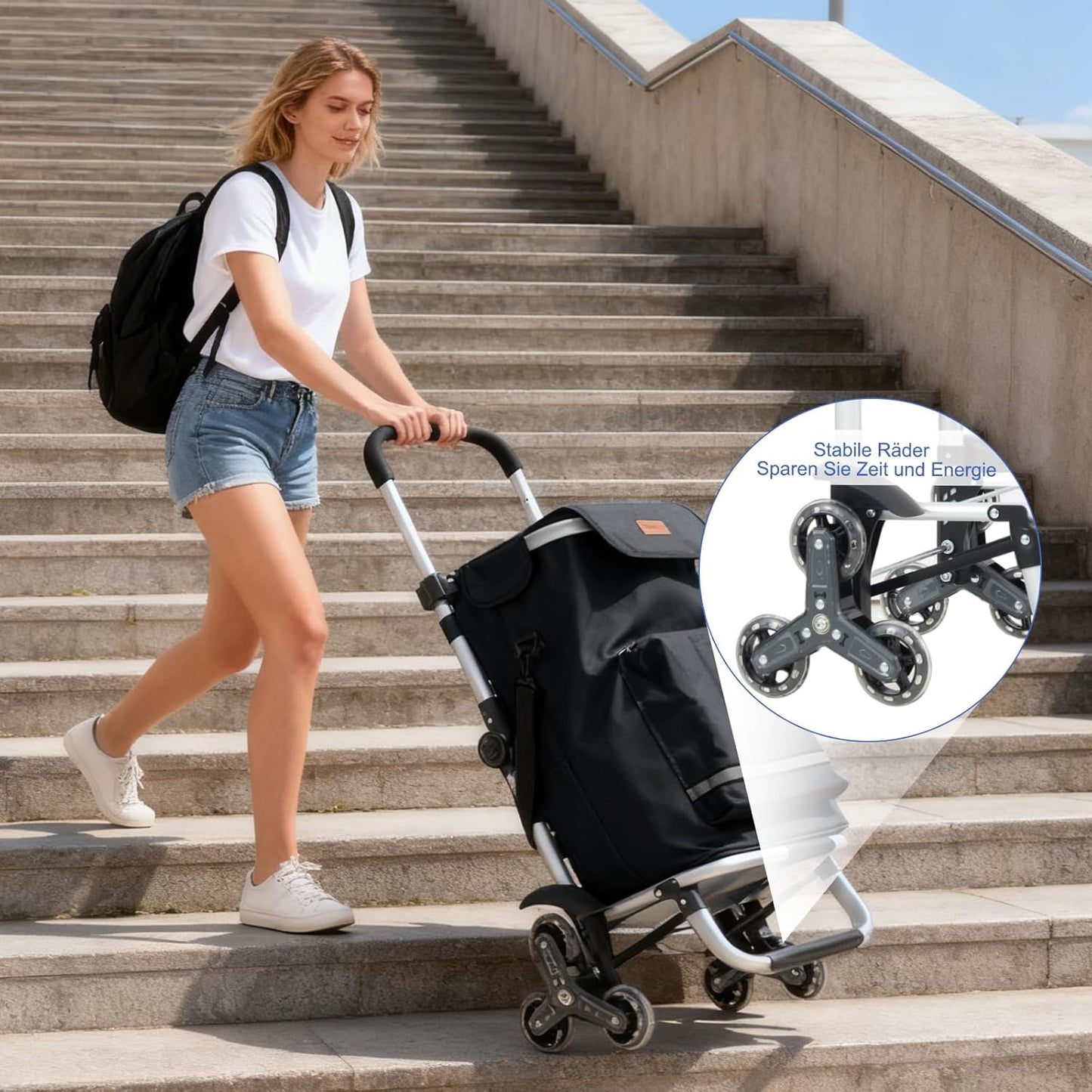 Einkaufstrolley mit Treppensteigerfunktion, Schwarz