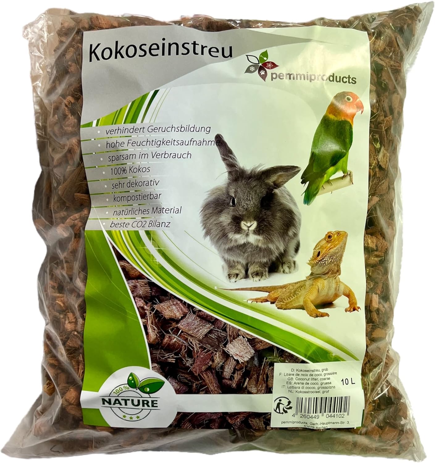 Kokoseinstreu für Nager und Reptilien, 10L