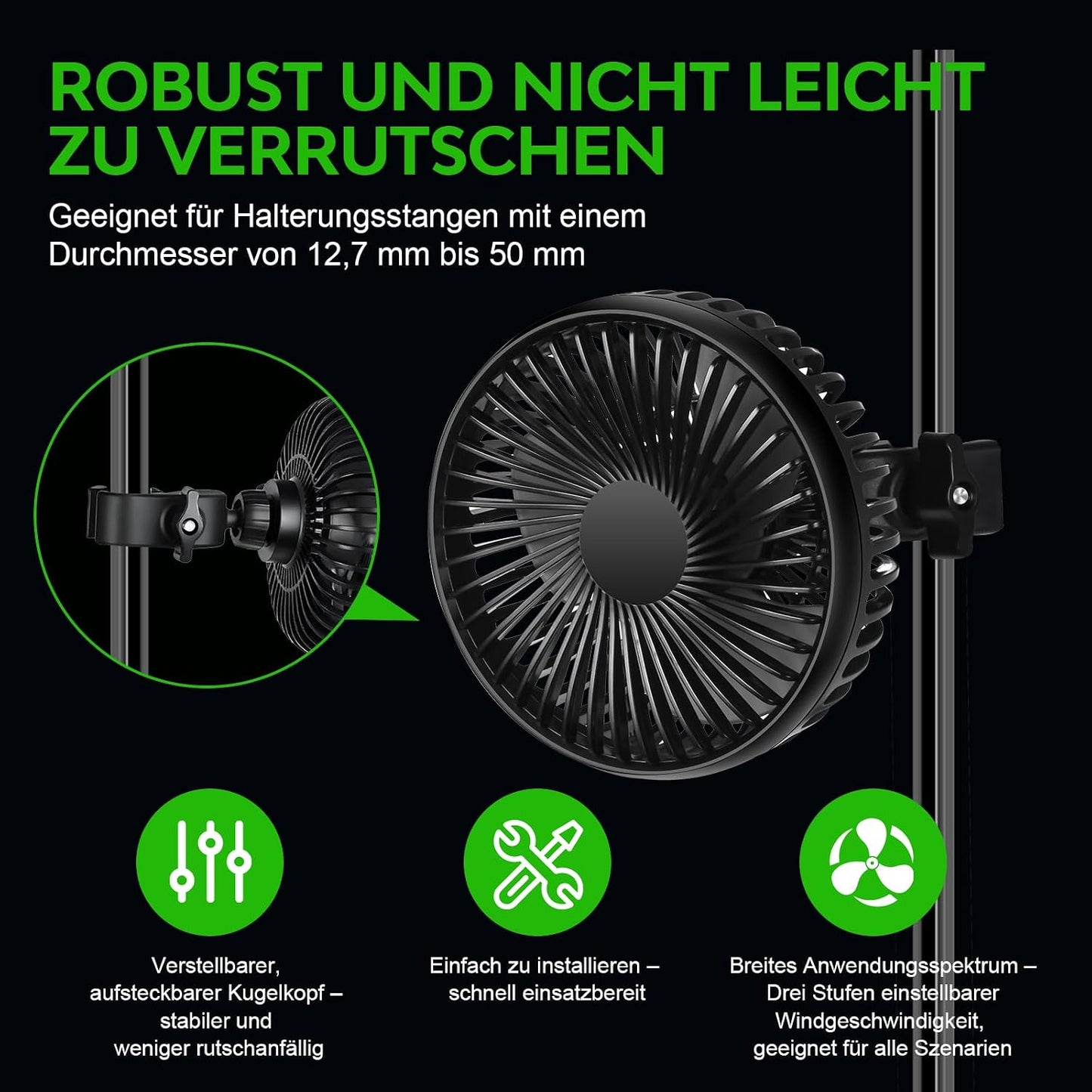 USB-Ventilator mit Clip für Pflanzenzelt, 2 Stück