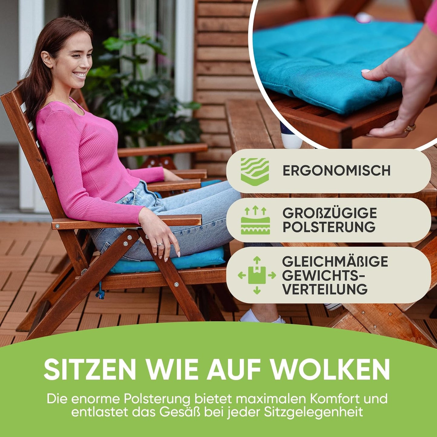 Sitzkissen-Set, 4 Stück (1er Pack) Türkis