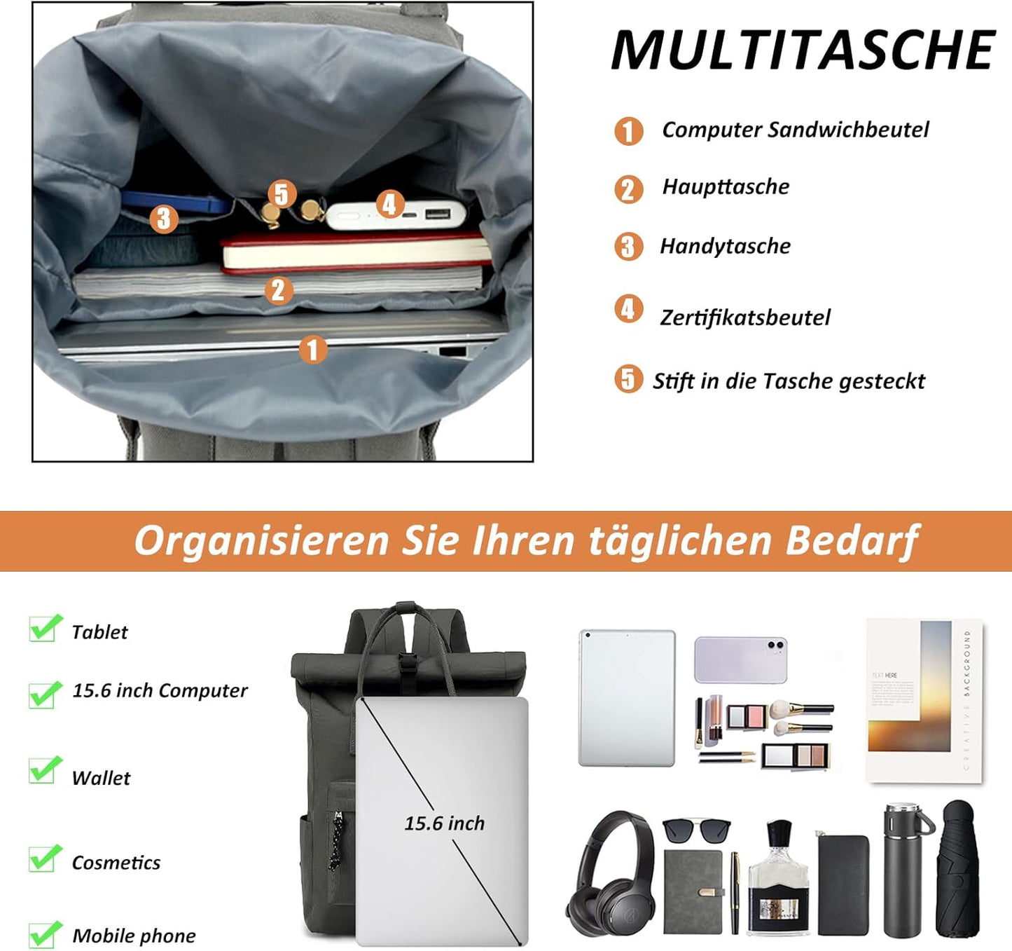 Laptop-Rucksack, Dunkelgrau 01