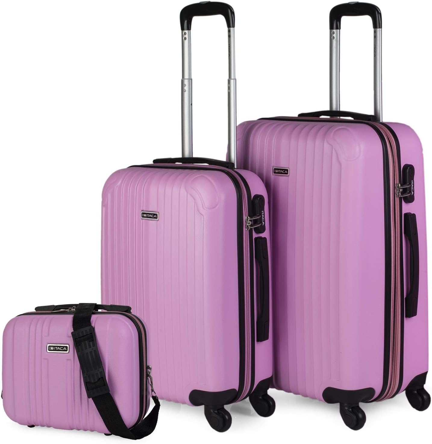 3-teiliges Hartschalenkoffer-Set mit Beautycase und Rollen, Rosa S + M + XS