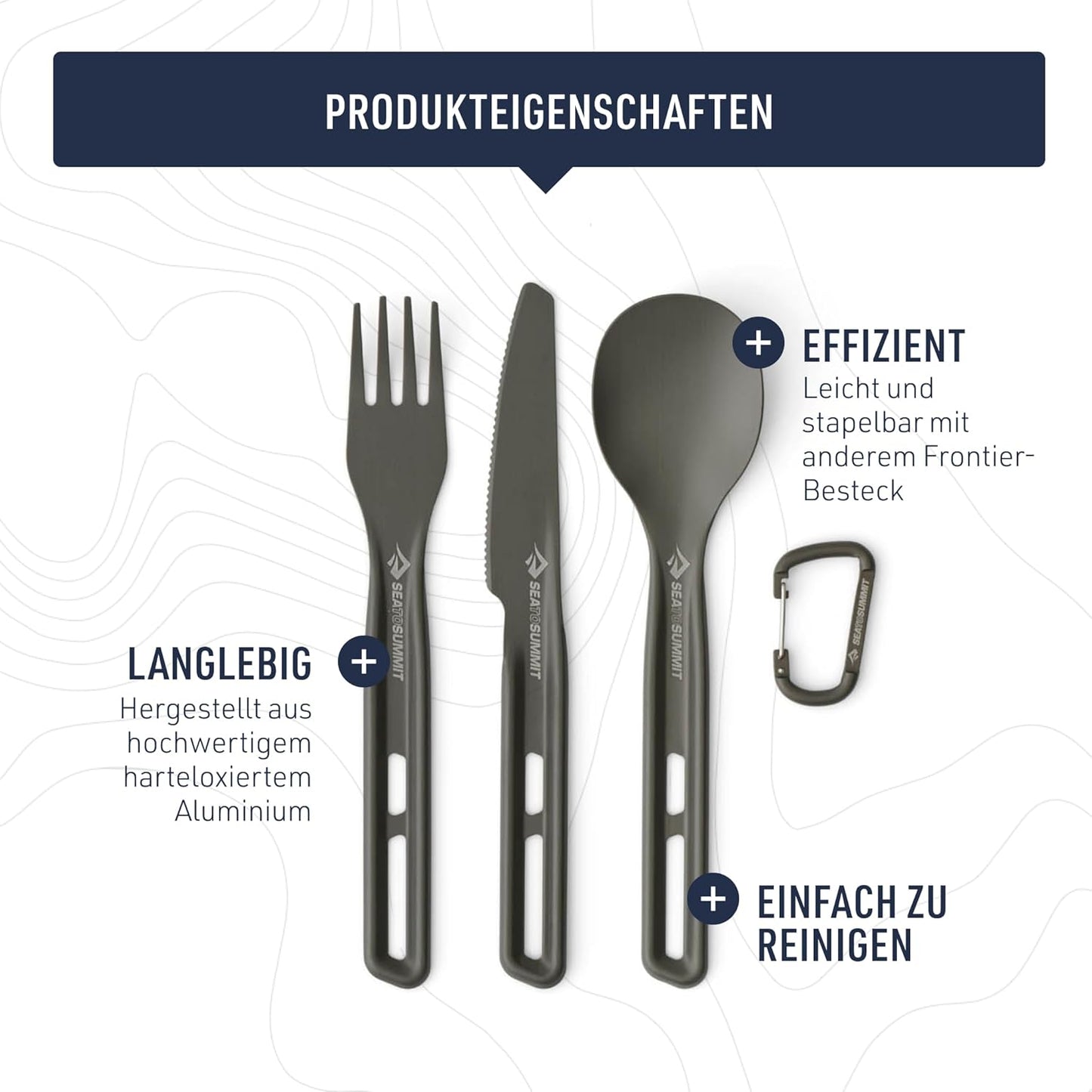 Ultraleichtes Camping-Besteckset (3-teilig), Fork, Spoon & Knife