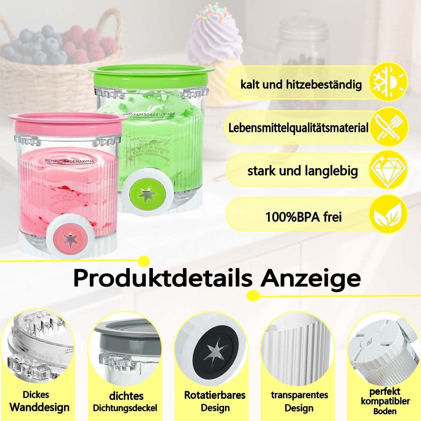 4-teiliges Eisbehälter-Set für Ninja Swirl Creami Serie NC701 & NC700, mit Eislöffel