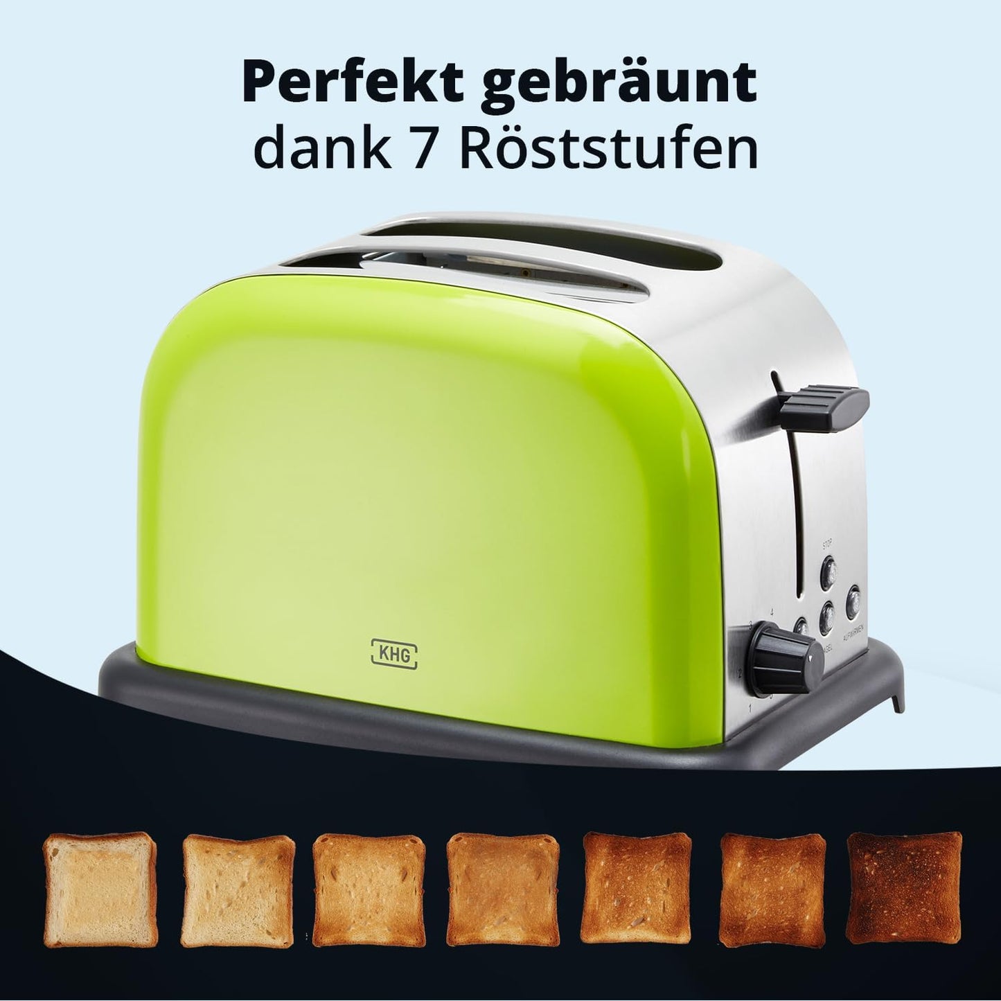 American Diner Style Toaster TO-1005 mit Brötchenaufsatz, 2 Scheiben, Lime (Grün)-edelstahlfarben-schwarz
