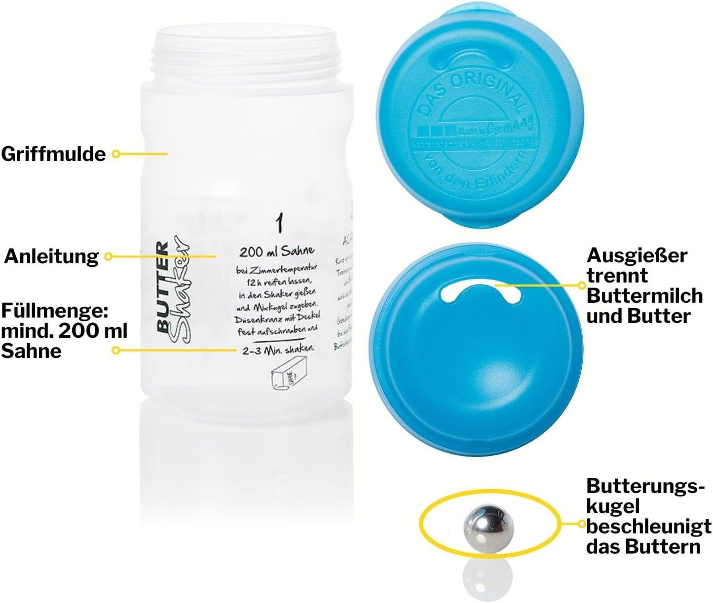 Butter-Shaker für hausgemachte Butter und Buttermilch