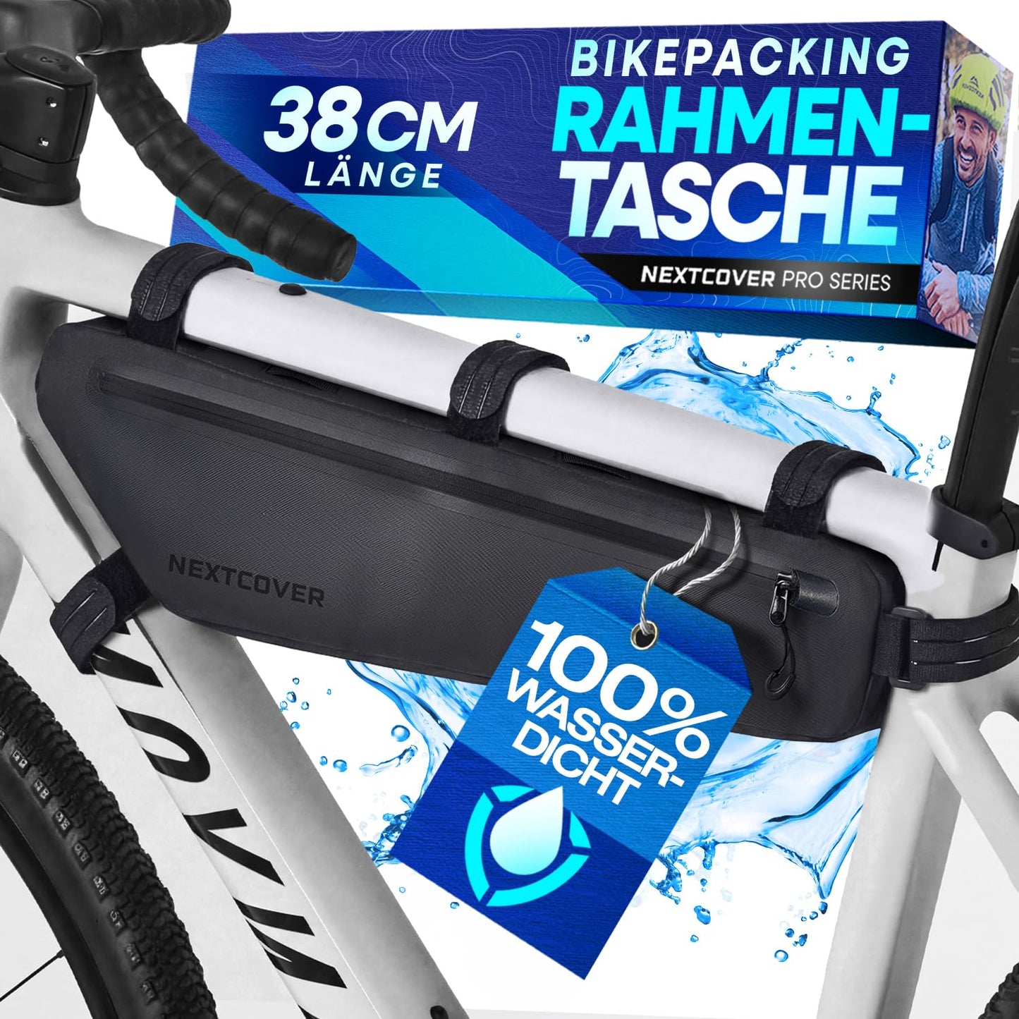 Wasserdichte Bikepacking Rahmentasche, 38cm