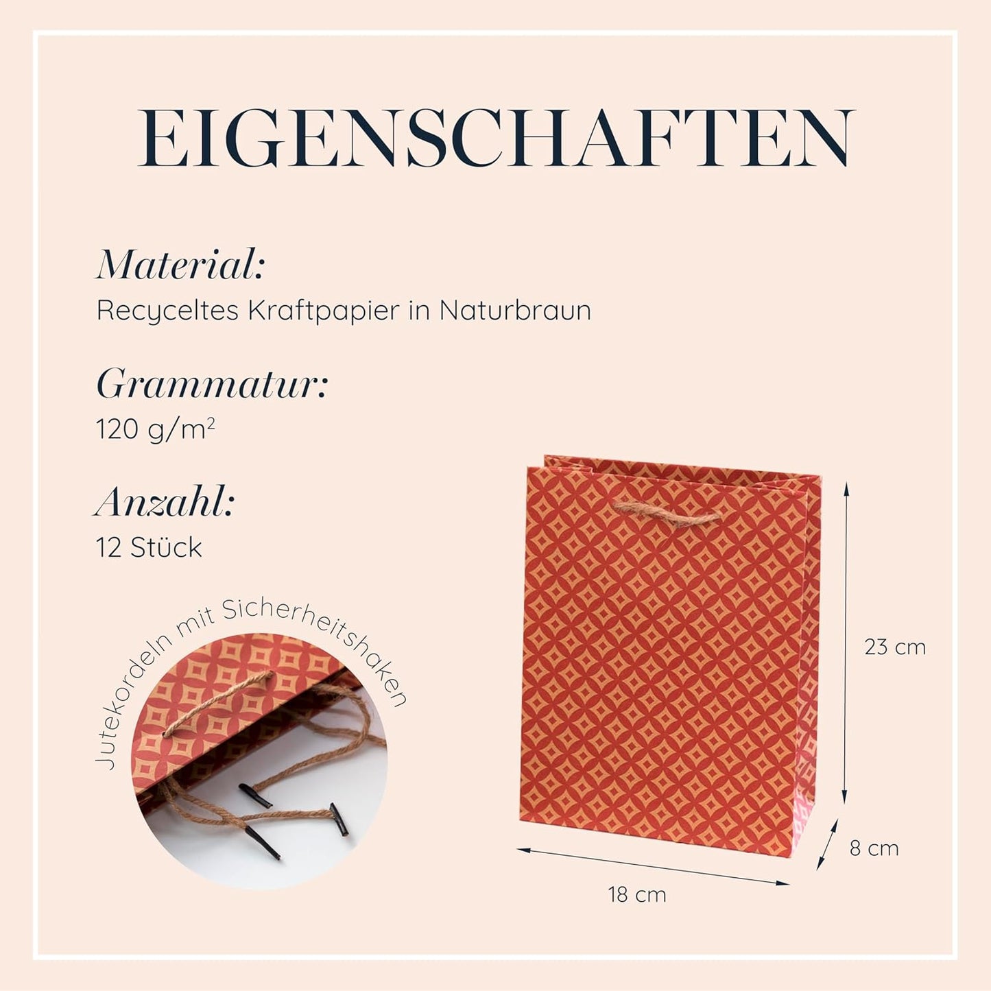 Geschenktüten Weihnachten im Skandilook (12 Stück), Rot - 18 x 23 cm (A5)