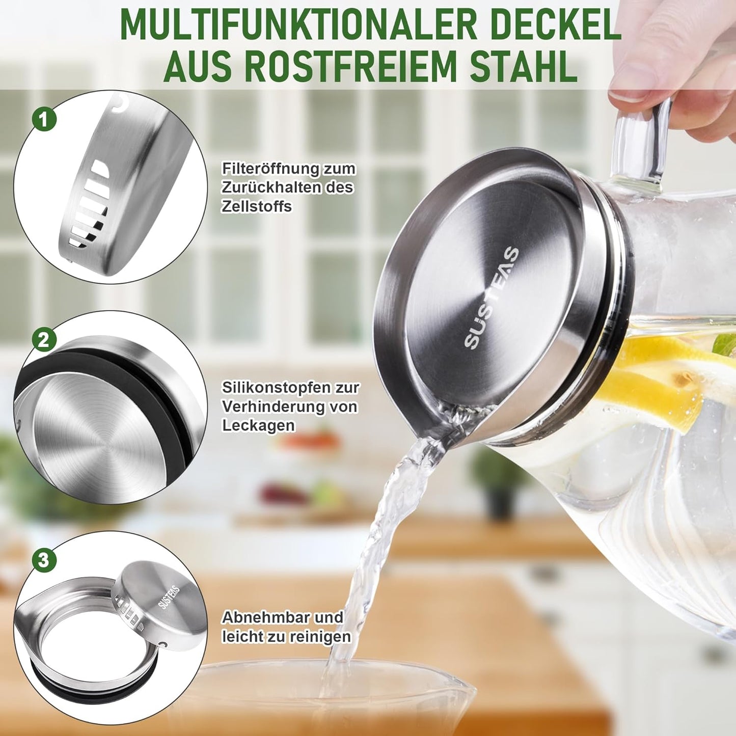 Karaffe mit Deckel und Auslauf, 2 L