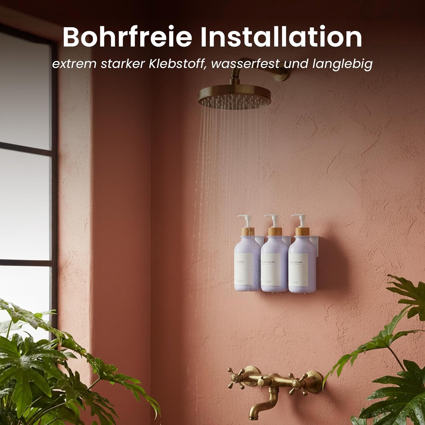 Seifenspender 3er-Set ohne Bohren, Weisses Bambus-3er-set