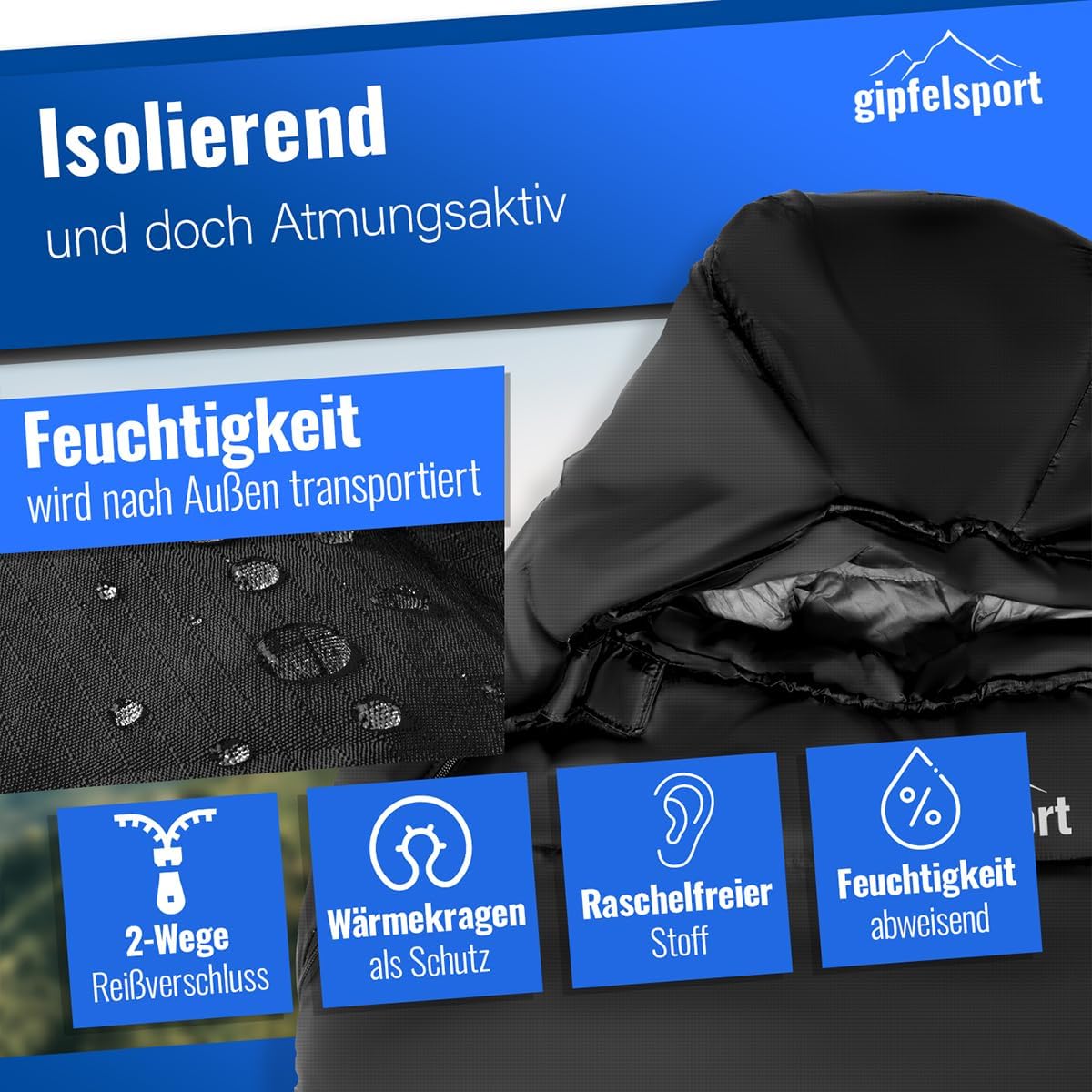 Ultraleichter Mumienschlafsack für 4 Jahreszeiten, -5°C schwarz