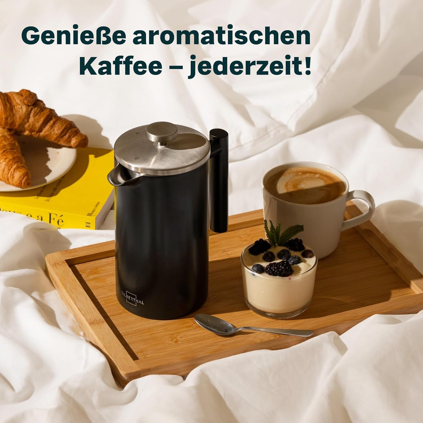 French Press Thermo-Kaffeebereiter 1L Edelstahl, Schwarz
