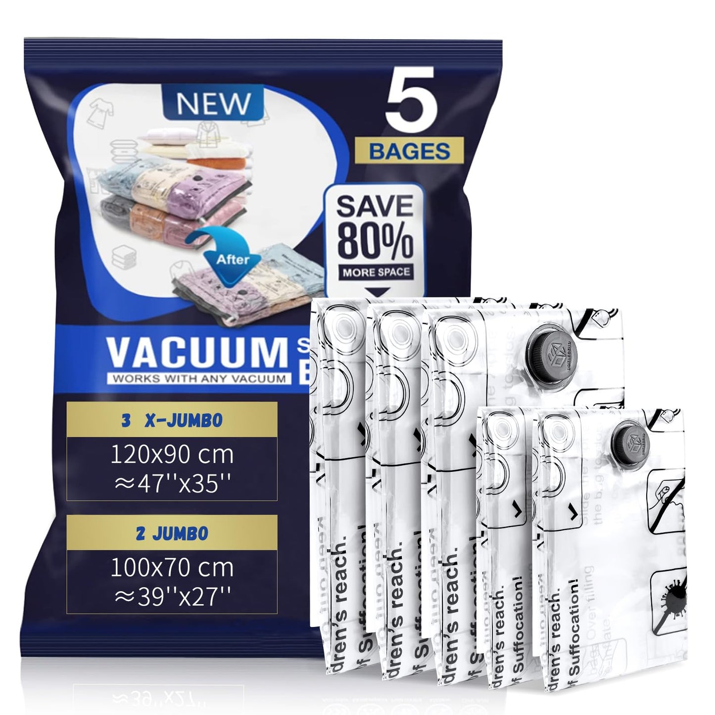 Vakuumbeutel 5er-Set für Kleidung, 5 Stück-XXL