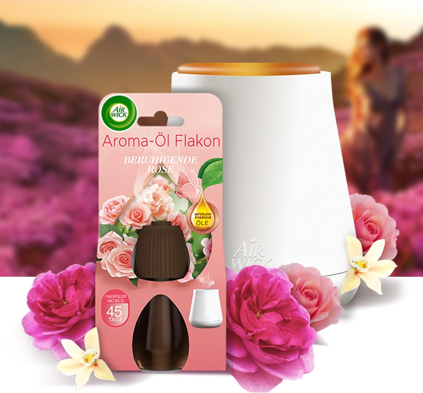 Aroma-Öl Diffuser Starter-Set mit ätherischen Ölen, Rose