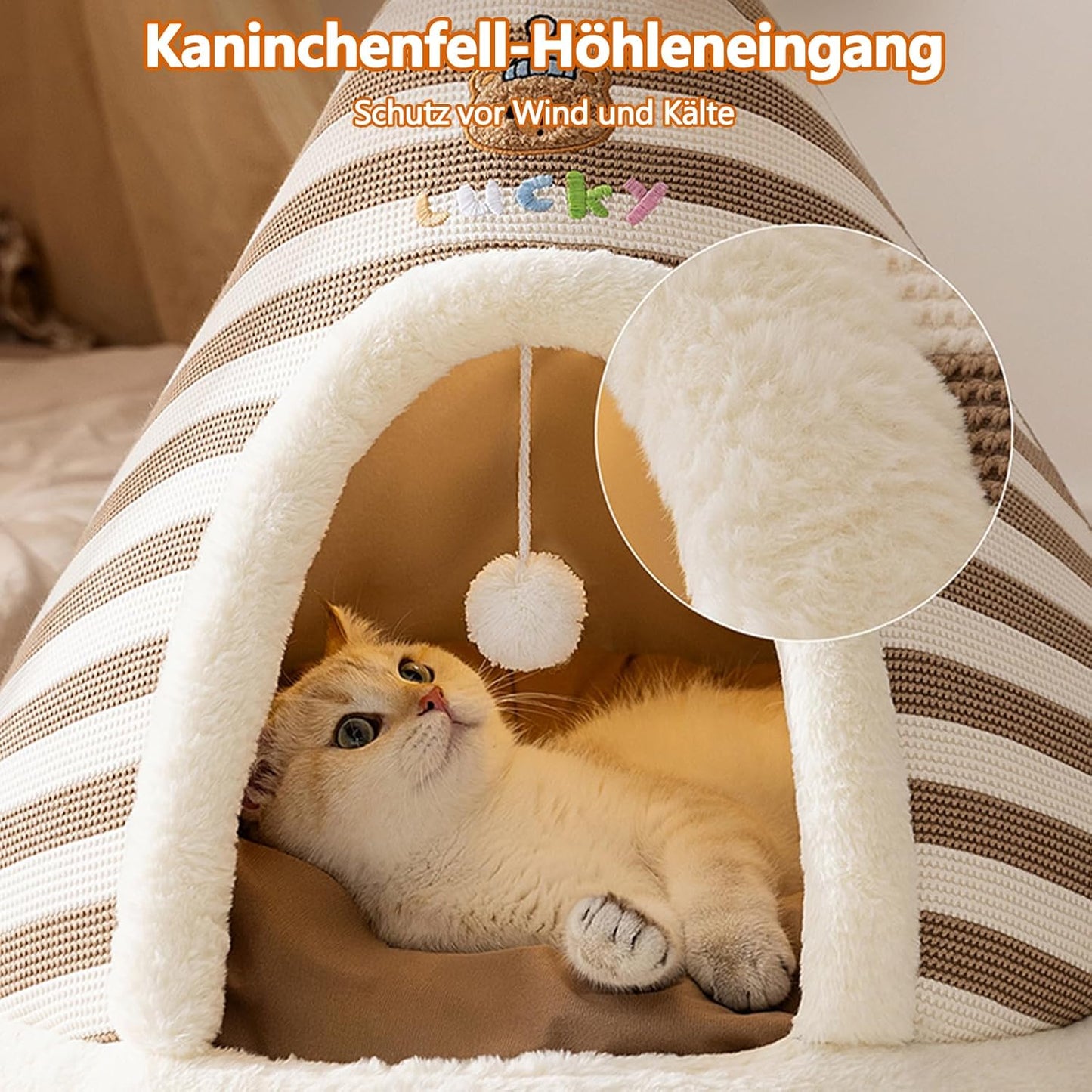 Katzenhöhlenbett mit abnehmbarem Kissen, XL Braun