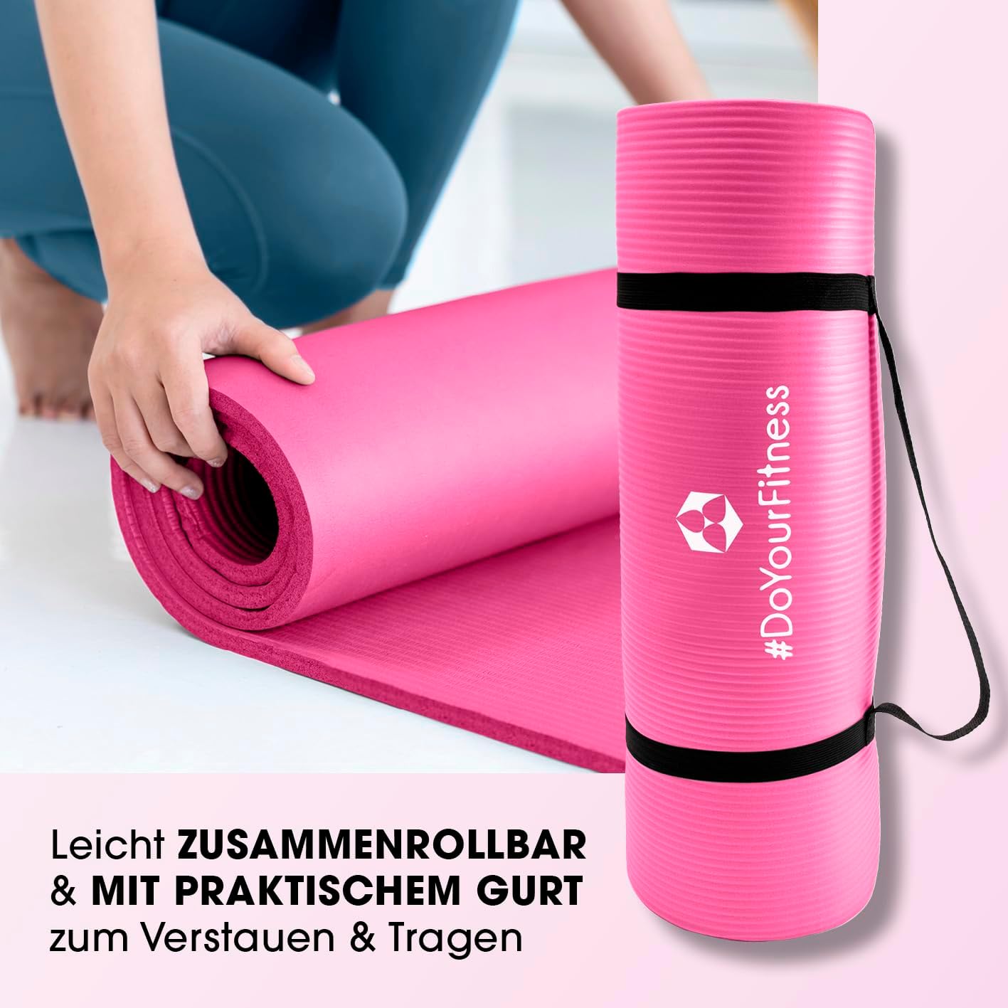 Gelenkschonende Gymnastikmatte, 183x61 cm, 183 x 61 x 2 cm Rose