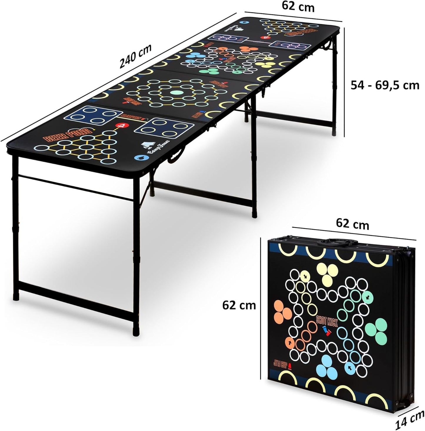Bierpong Multigame Tisch mit Zubehörset (106-teilig), Tisch inkl. Zubehörset