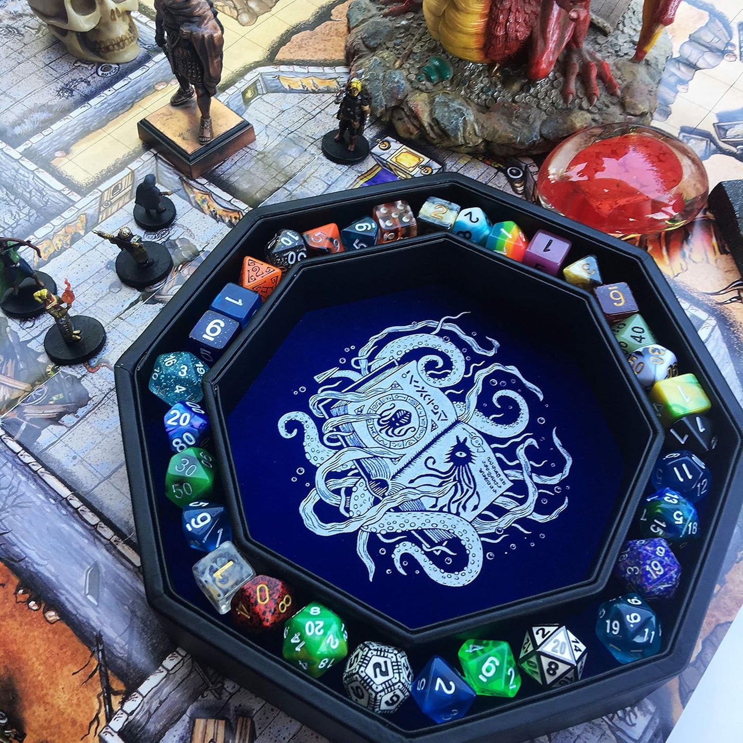 Achteckiges Thulhu Tome Würfeltablett mit Deckel für RPGs, Blue