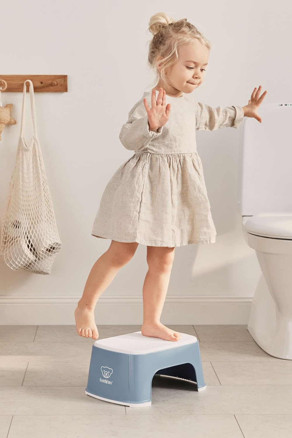 Tritthocker für Kinder, Graublau/Weiss