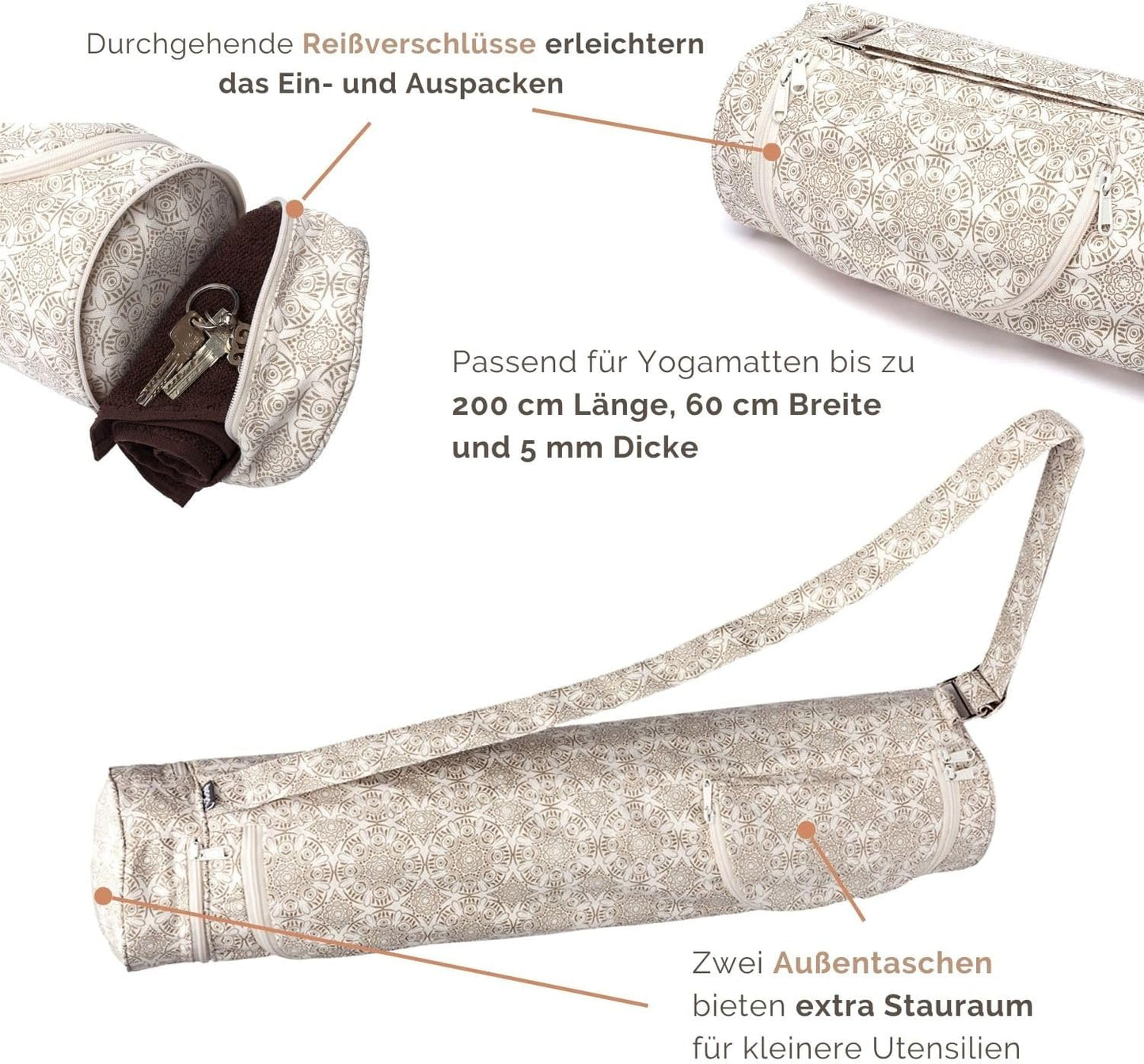 Yogatasche ASANA, Raja/Taupe, Silber 60 cm