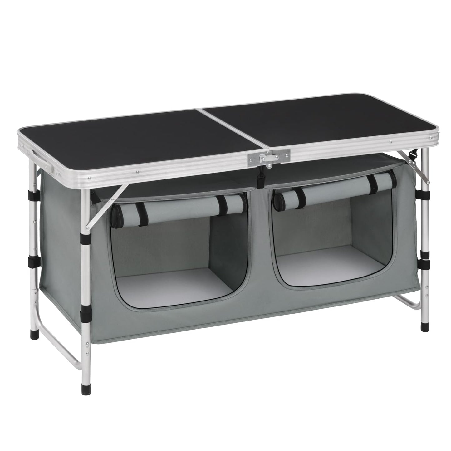 Faltbarer Campingtisch mit Stauraum, Schwarz+grau