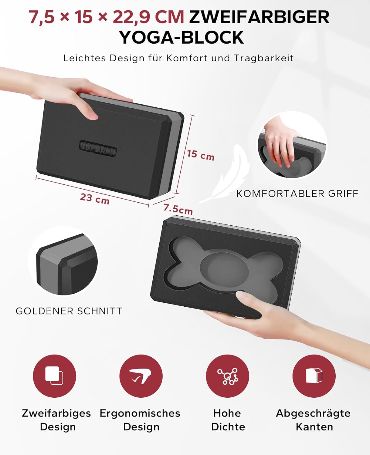 Yoga-Block Set, Schwarz/Grau