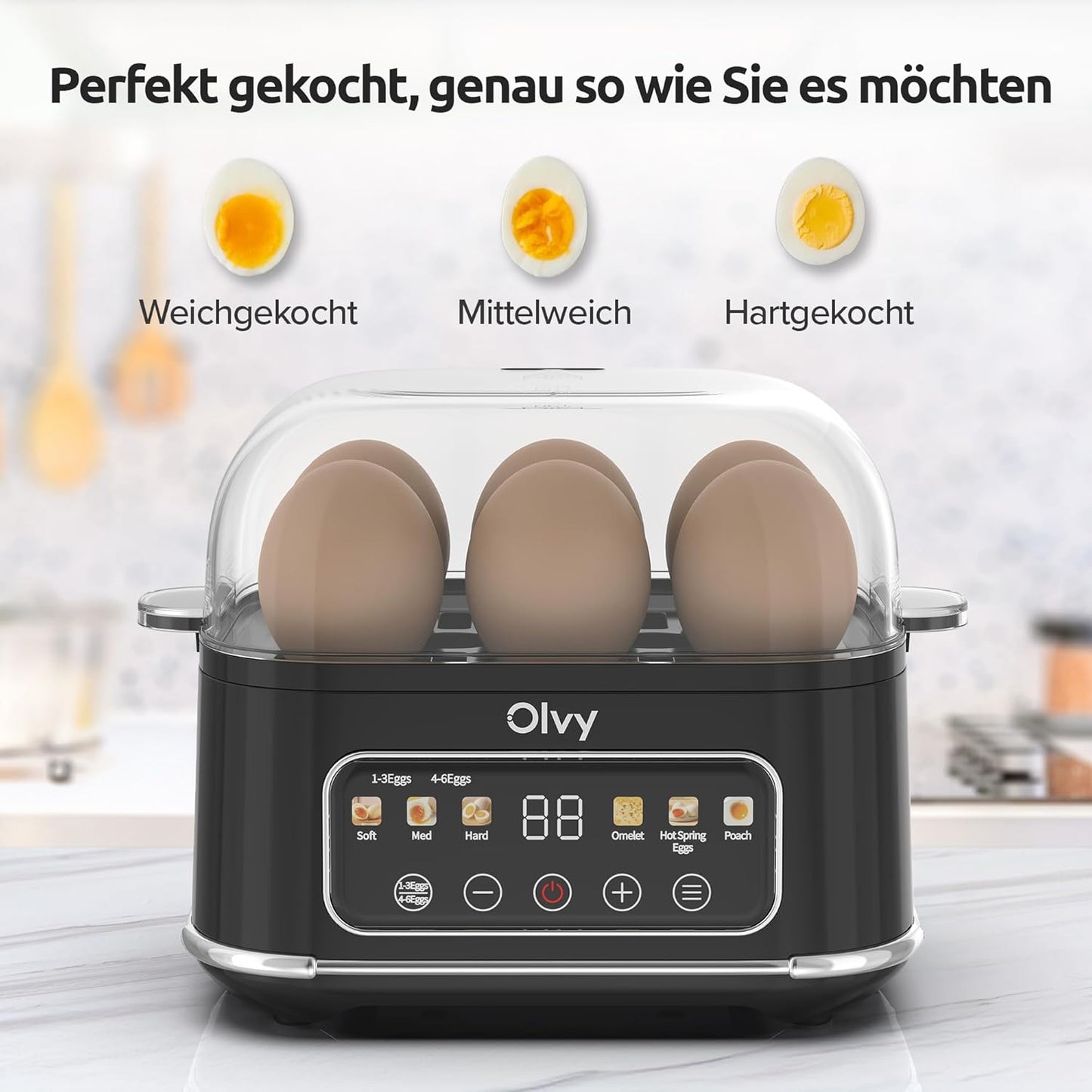 Automatischer Eierkocher mit Dampfgarer und LCD-Timer