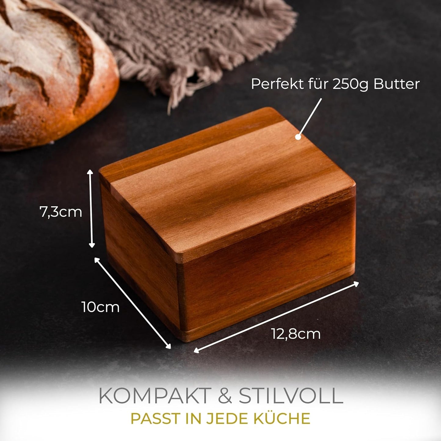 Butterdose aus Akazienholz mit Marmorplatte