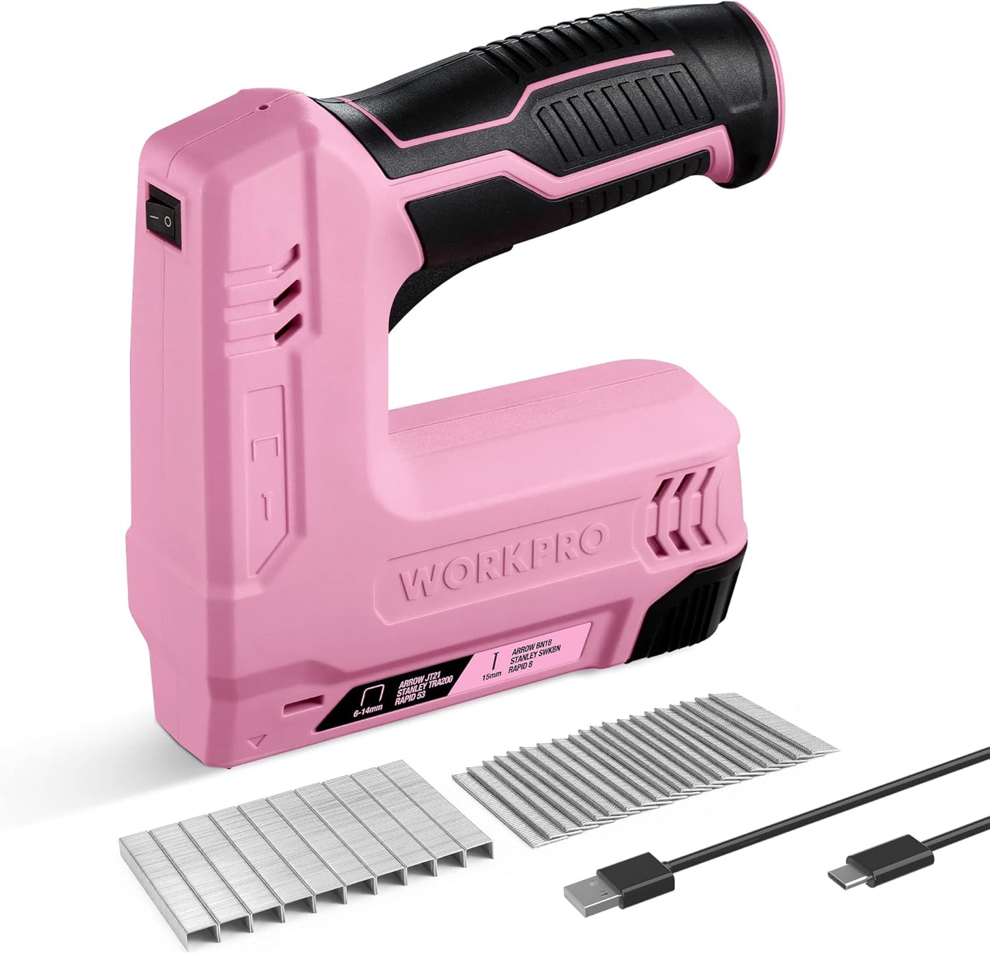 Kabelloser 2-in-1 Multifunktions-Tacker mit Nägeln und Heftklammern, Rosa