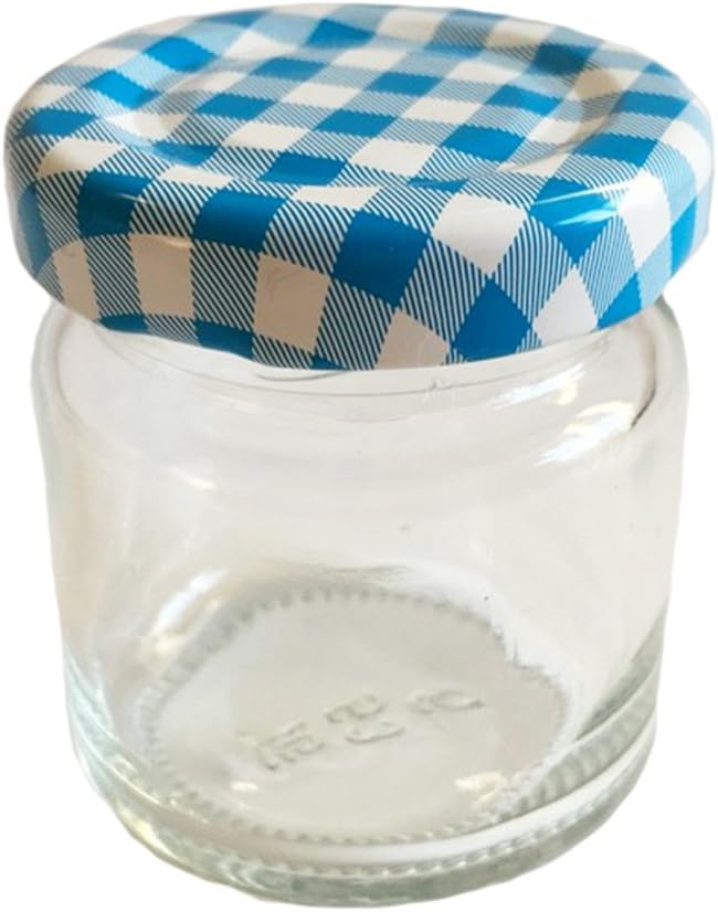 Mini Marmeladengläser Set mit Schraubdeckel (50 Stück), Blau Kariert 53 ml 50
